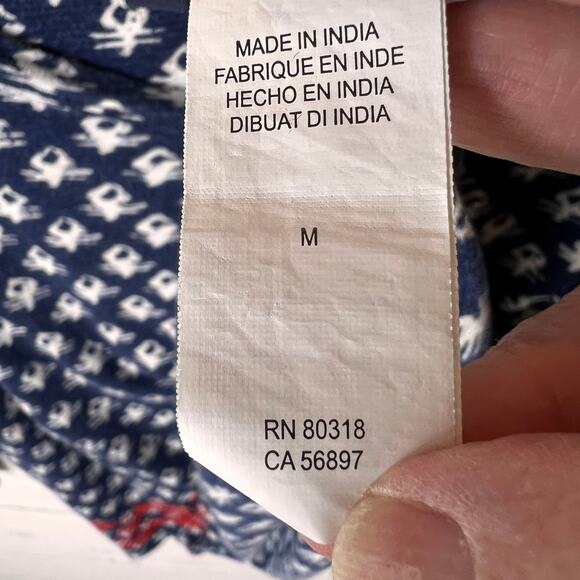 Lucky Brand Top Womens Size Medium Blue & White Geometric with Red Embroidery - Picture 12 of 16